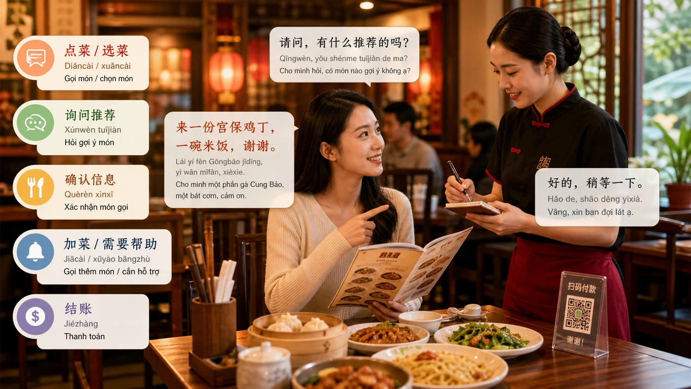 Mẫu câu gọi món bằng tiếng Trung: từ gọi đồ đến thanh toán