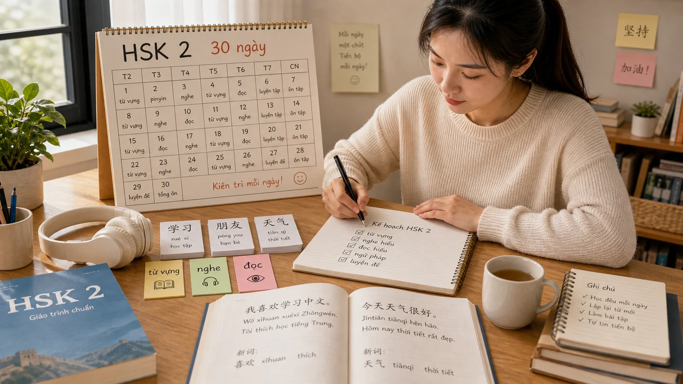 Lộ trình ôn HSK 2 trong 30 ngày cho người mất gốc