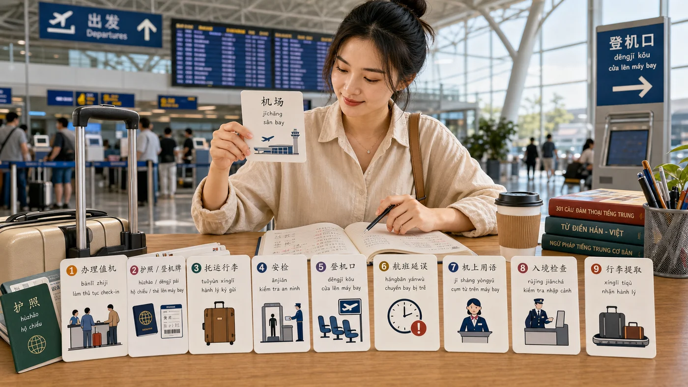 Từ vựng tiếng Trung ở sân bay: check-in, hành lý và lên máy bay