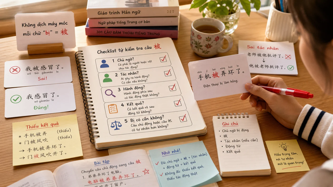 Checklist kiểm tra lỗi khi dùng câu 被 trong tiếng Trung