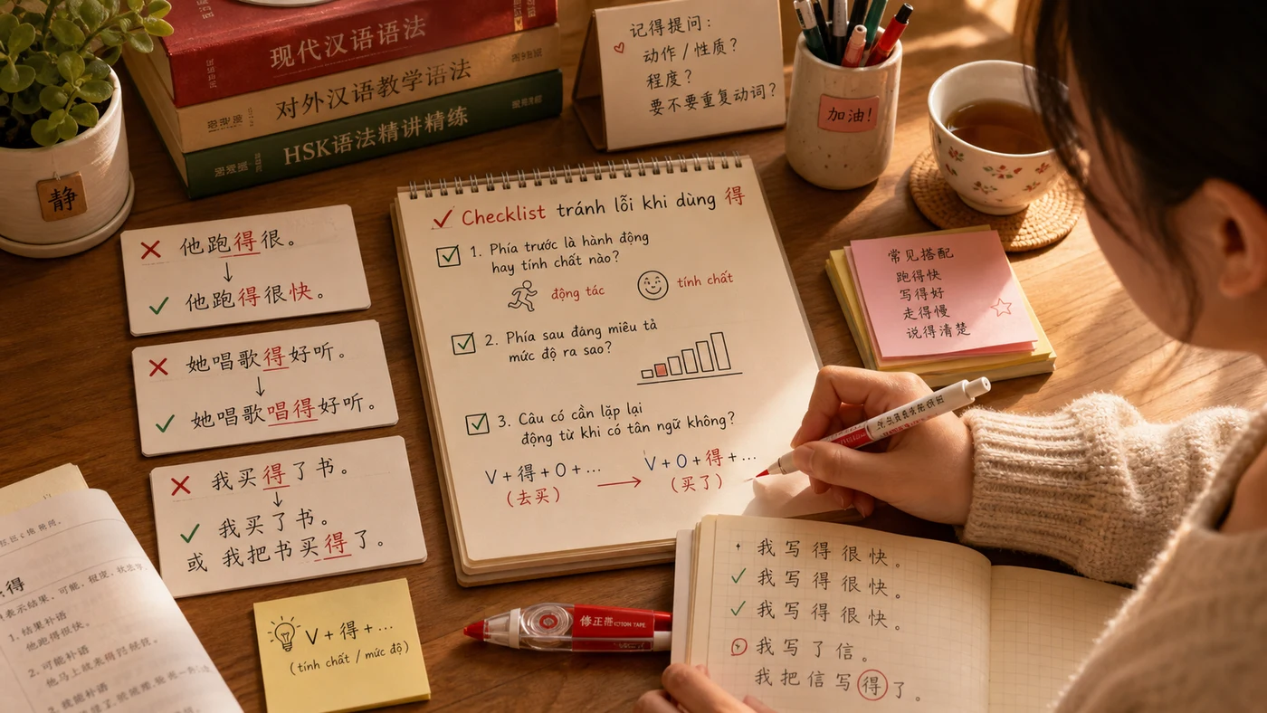 Checklist tự kiểm tra khi dùng 的 trong cụm danh từ tiếng Trung