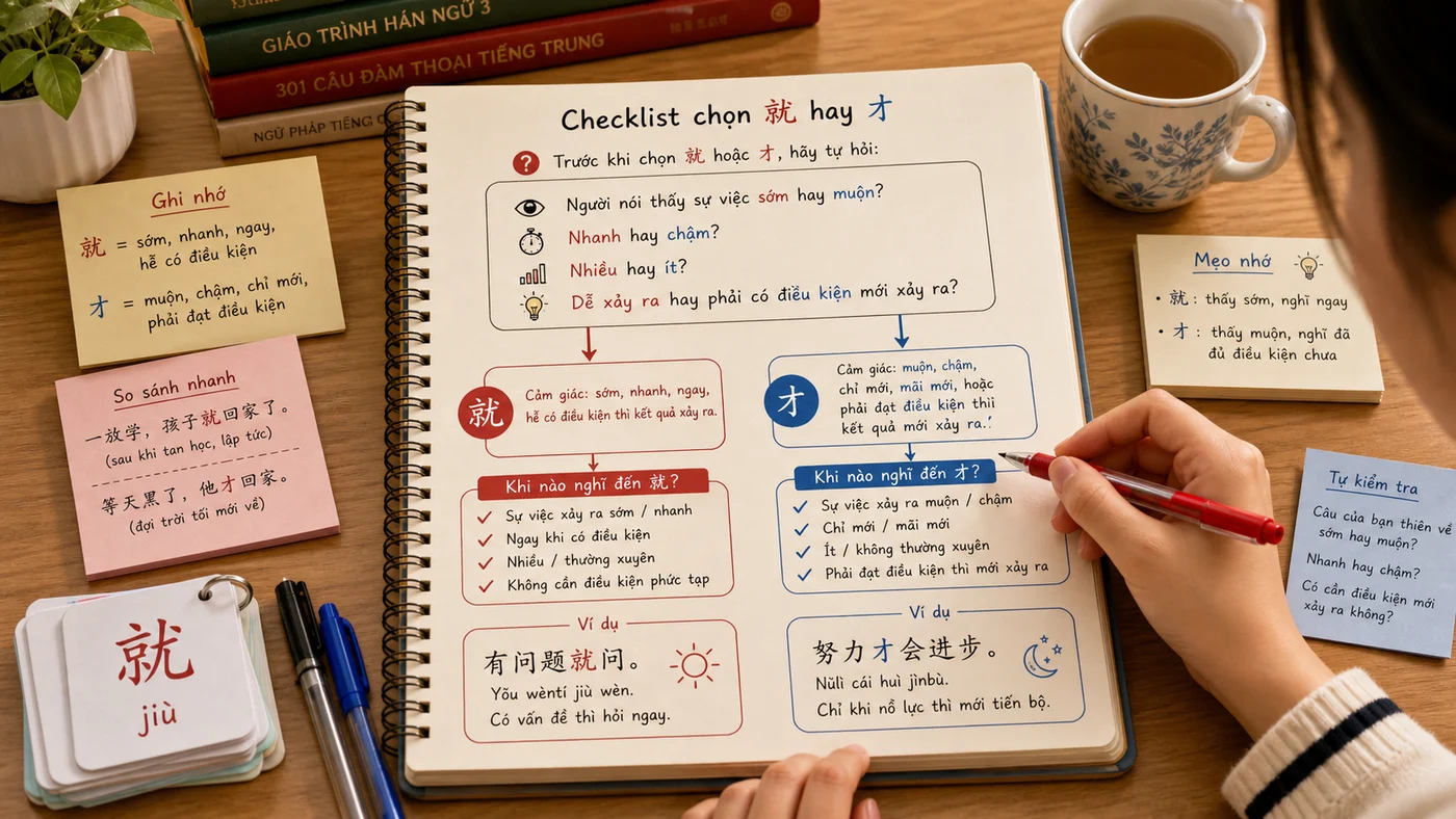 Checklist chọn 就 hoặc 才 trong câu tiếng Trung