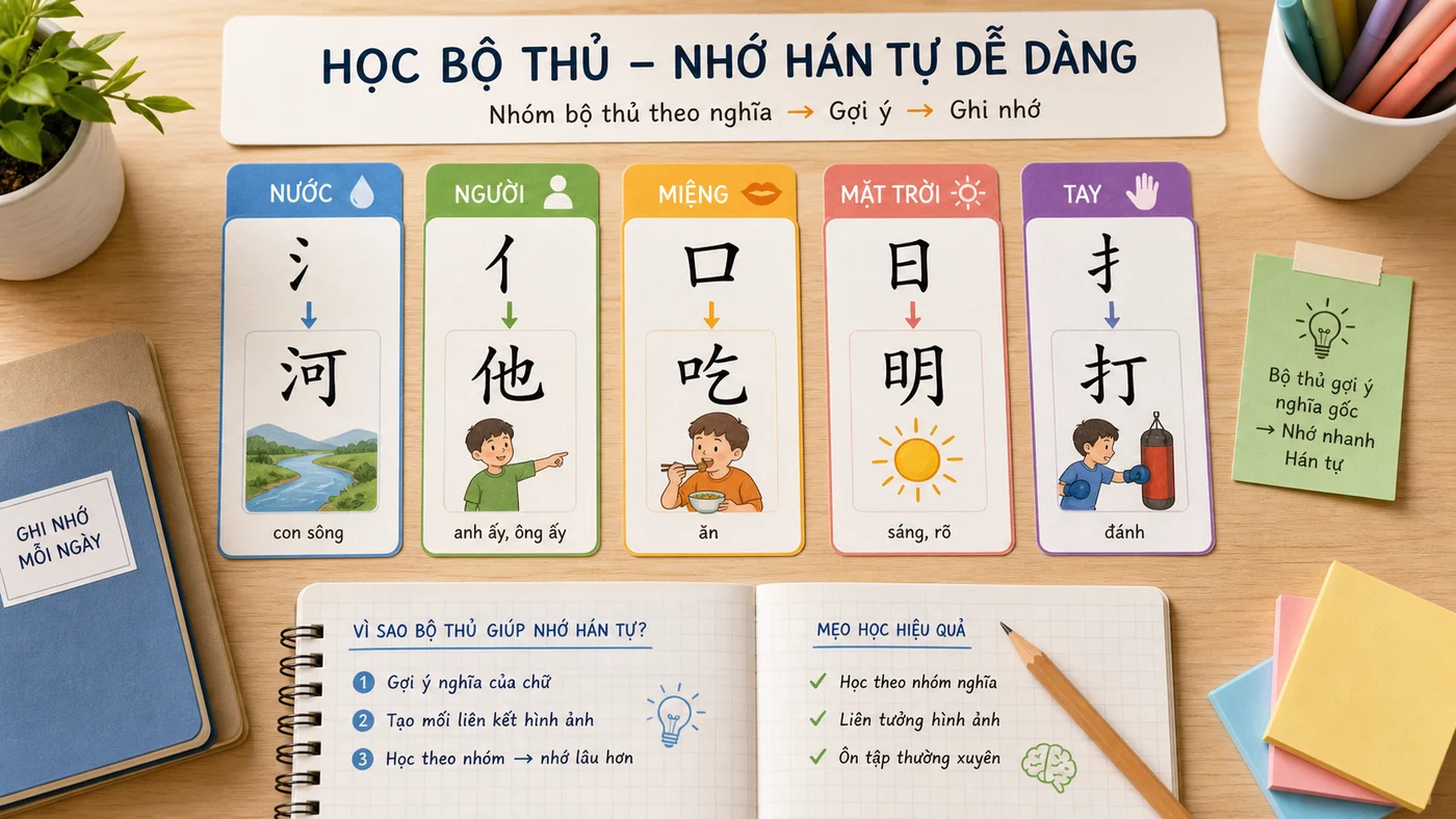 Học bộ thủ tiếng Trung để nhớ chữ Hán cho người mới