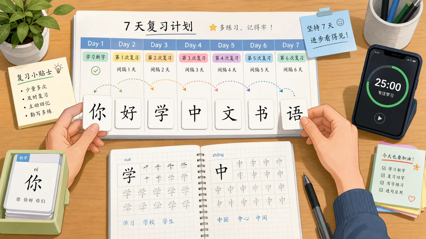 Lịch ôn chữ Hán 7 ngày bằng flashcard cho người mới