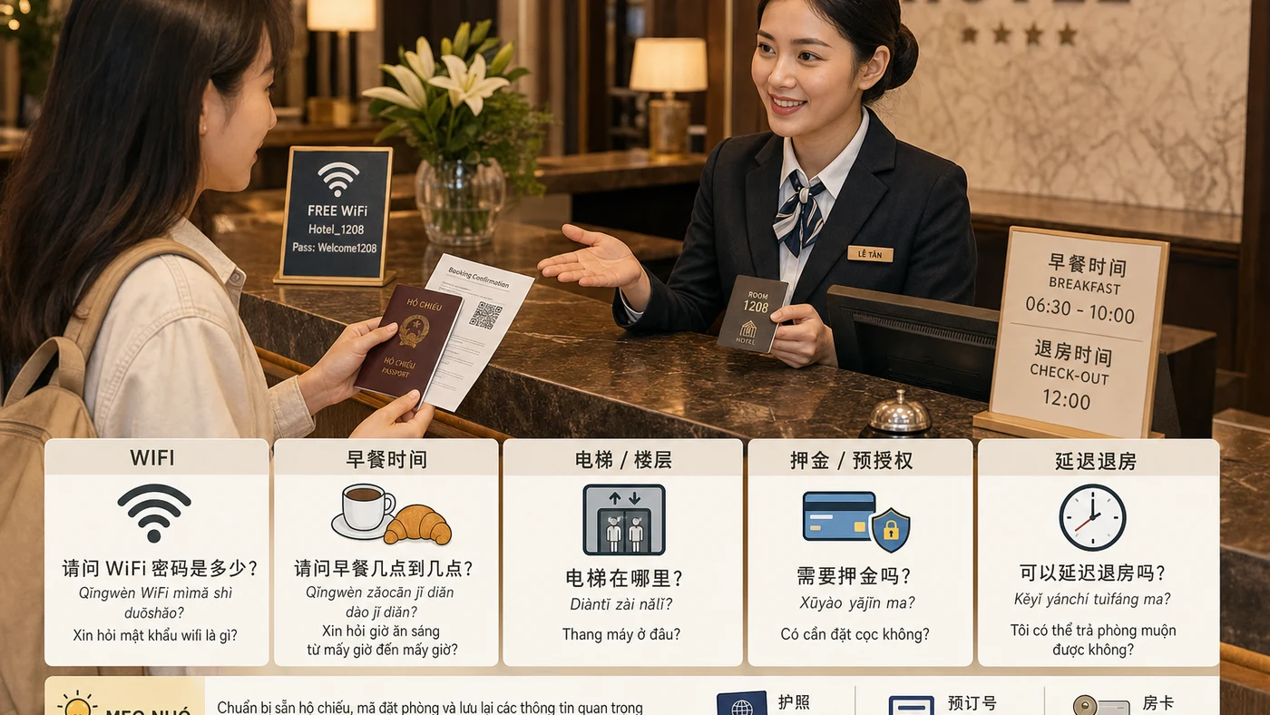 Mẫu câu đặt khách sạn bằng tiếng Trung cho người đi du lịch minh họa cách luyện phản xạ