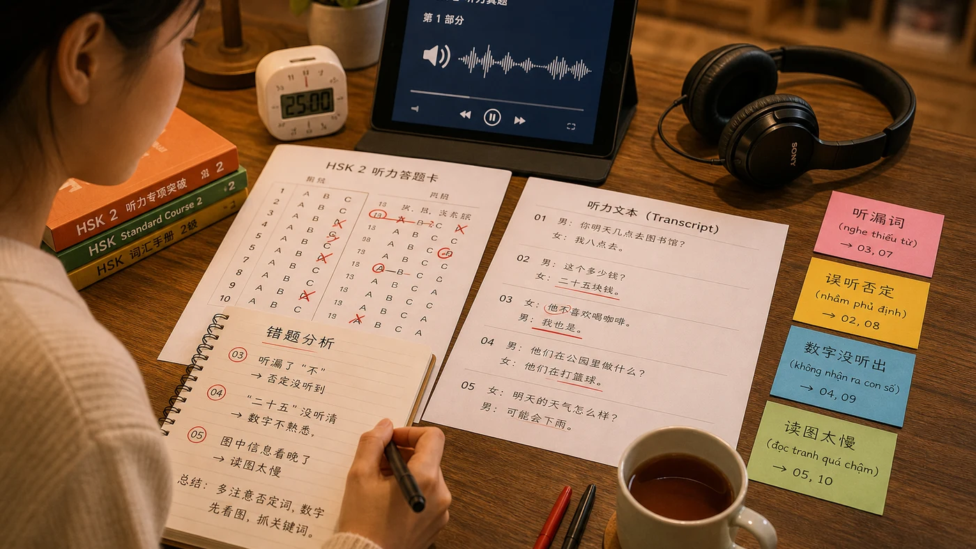 HSK 2 phần nghe: cách luyện nghe câu ngắn và tránh mất điểm minh họa cách luyện phản xạ