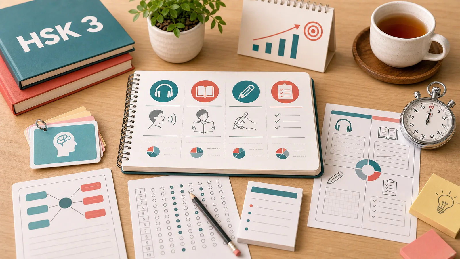 Chiến thuật làm bài thi HSK 3 với phiếu đáp án và đồng hồ bấm giờ