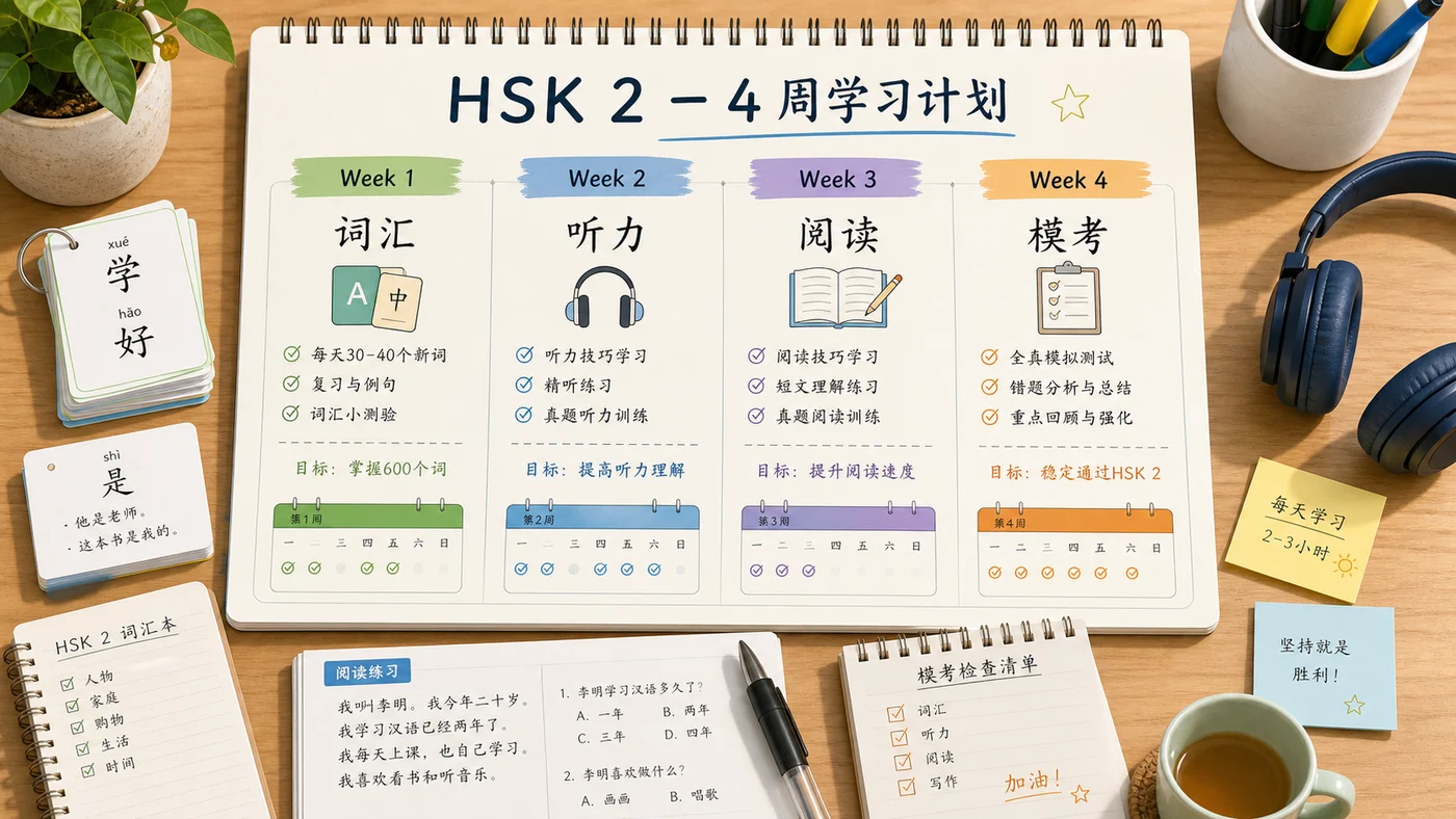 Lộ trình ôn thi HSK 2 trong 4 tuần cho người mới