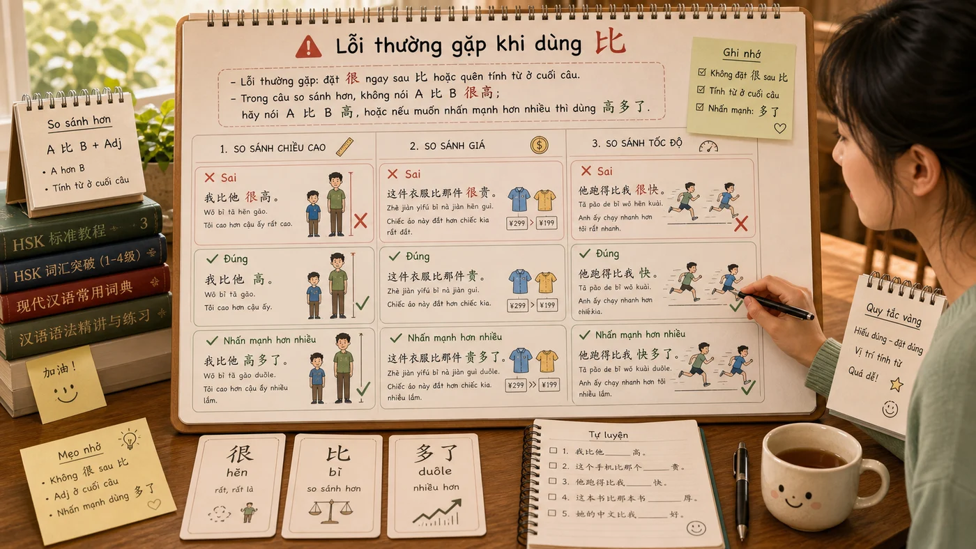 Lỗi thường gặp khi dùng 比 trong câu so sánh tiếng Trung