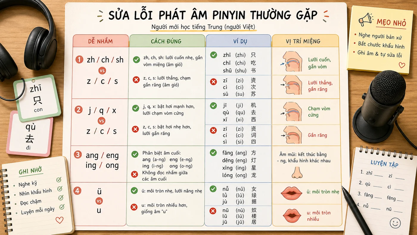 Lỗi phát âm pinyin tiếng Trung người Việt thường gặp