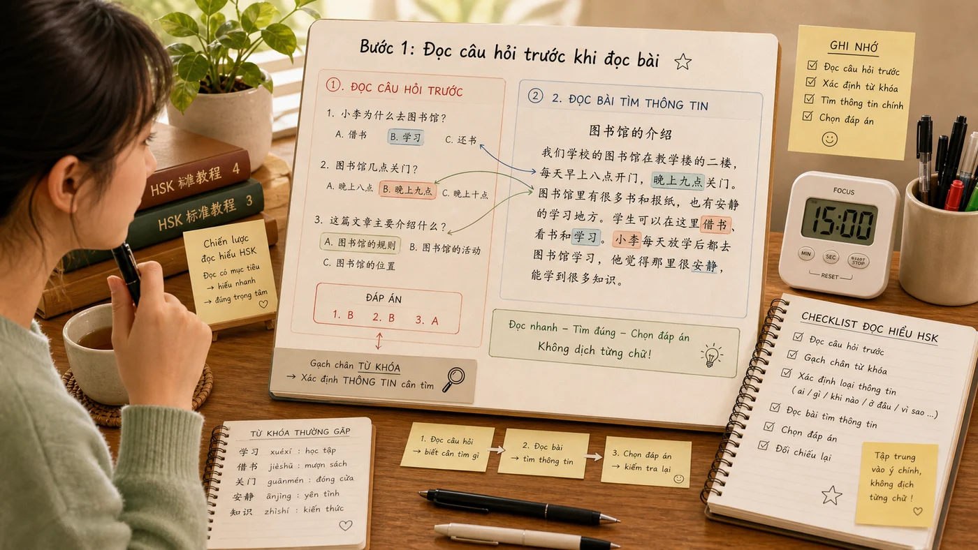 Chiến lược đọc câu hỏi trước khi đọc bài luyện đọc HSK