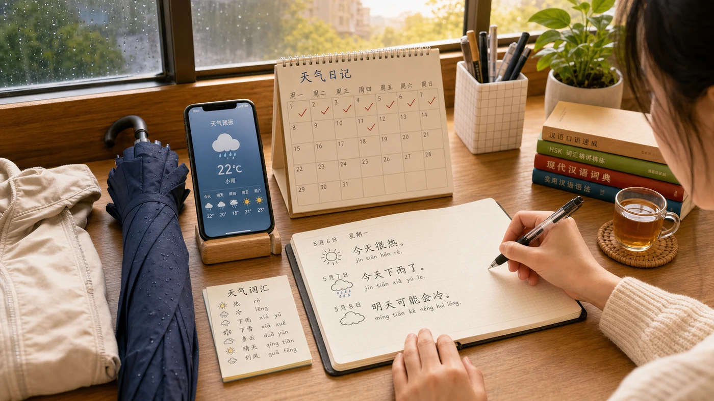 Nhật ký thời tiết bằng tiếng Trung với câu ngắn hằng ngày