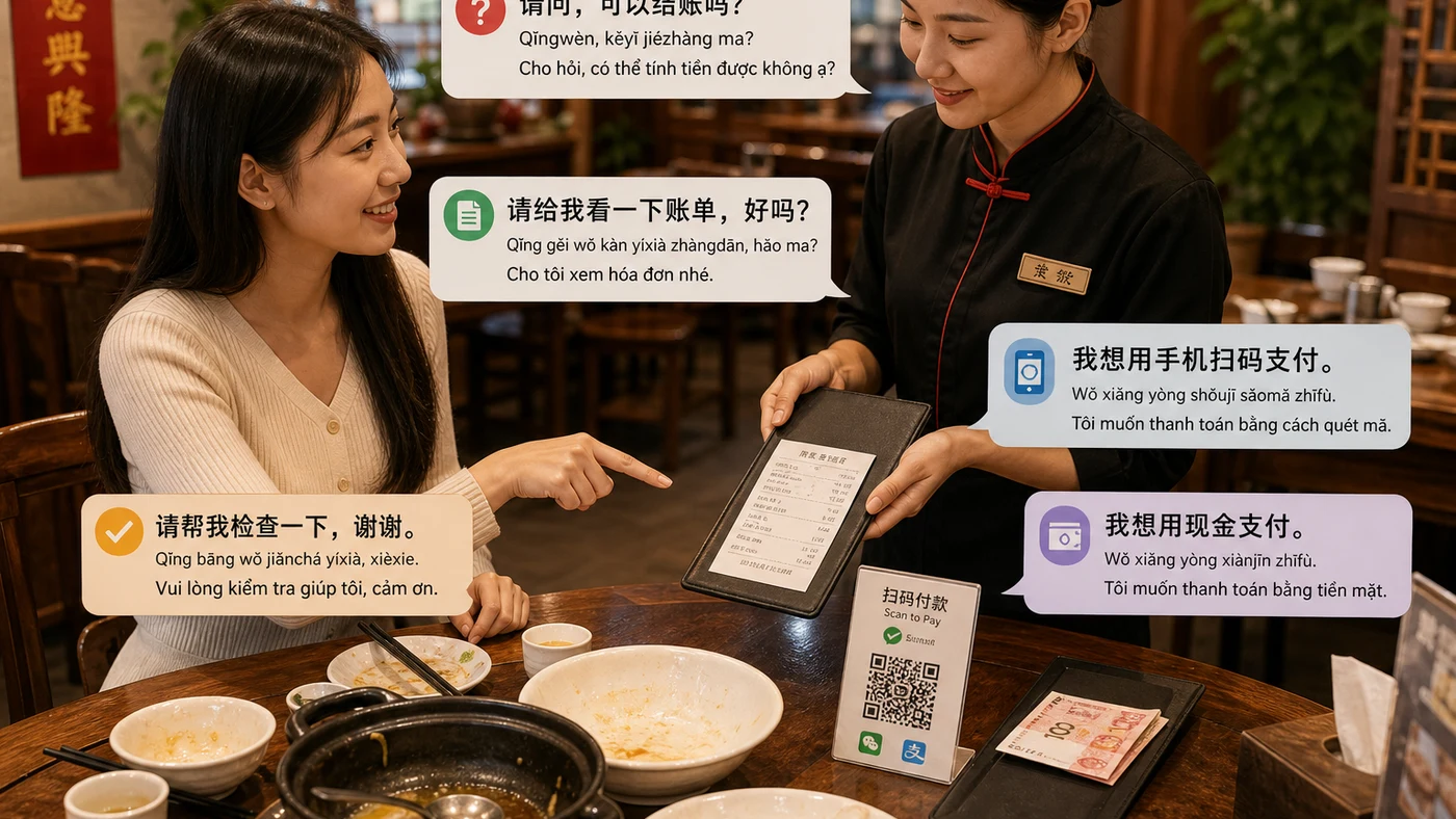 Mẫu câu gọi món bằng tiếng Trung: từ gọi đồ đến thanh toán minh họa cách luyện phản xạ