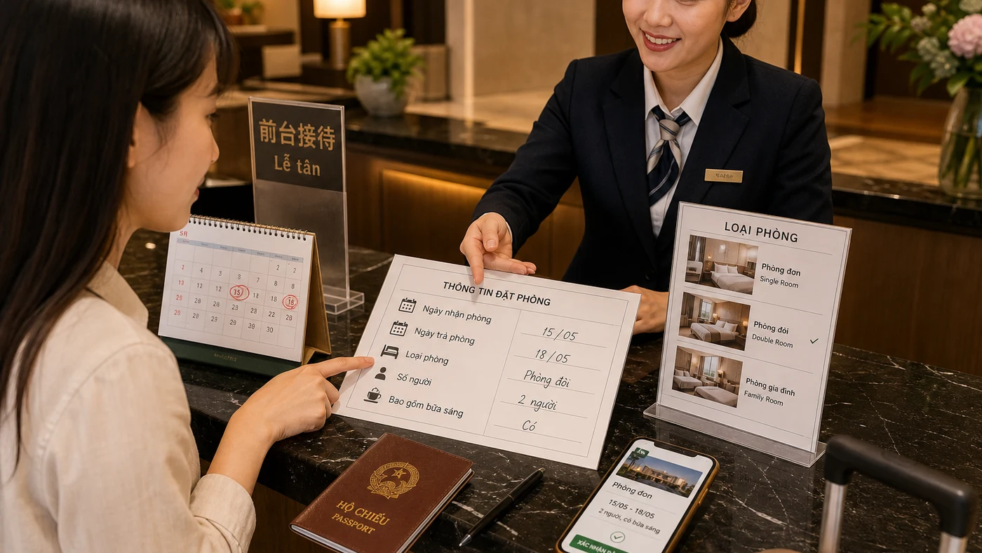 Mẫu câu đặt khách sạn bằng tiếng Trung cho người đi du lịch minh họa phần kiến thức cốt lõi