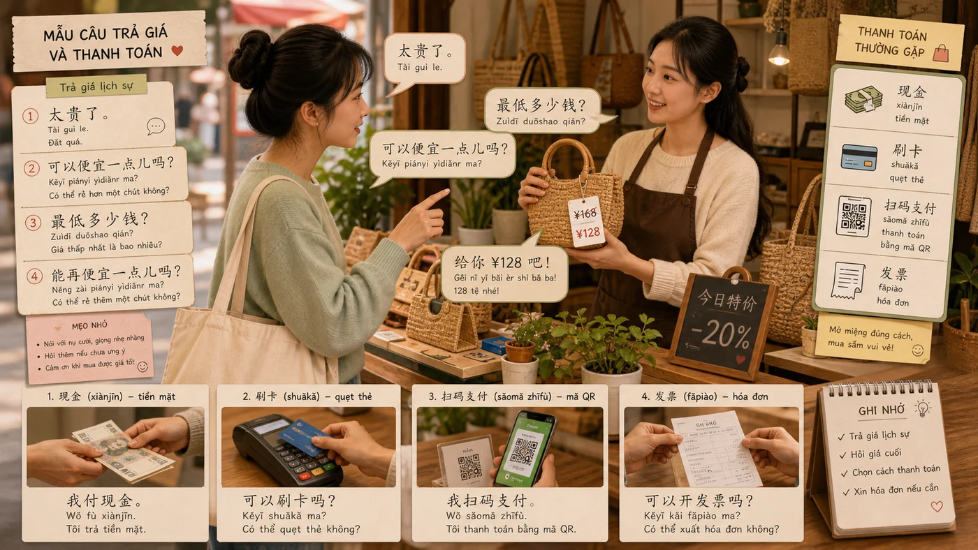 Tình huống trả giá và thanh toán bằng tiếng Trung khi mua sắm