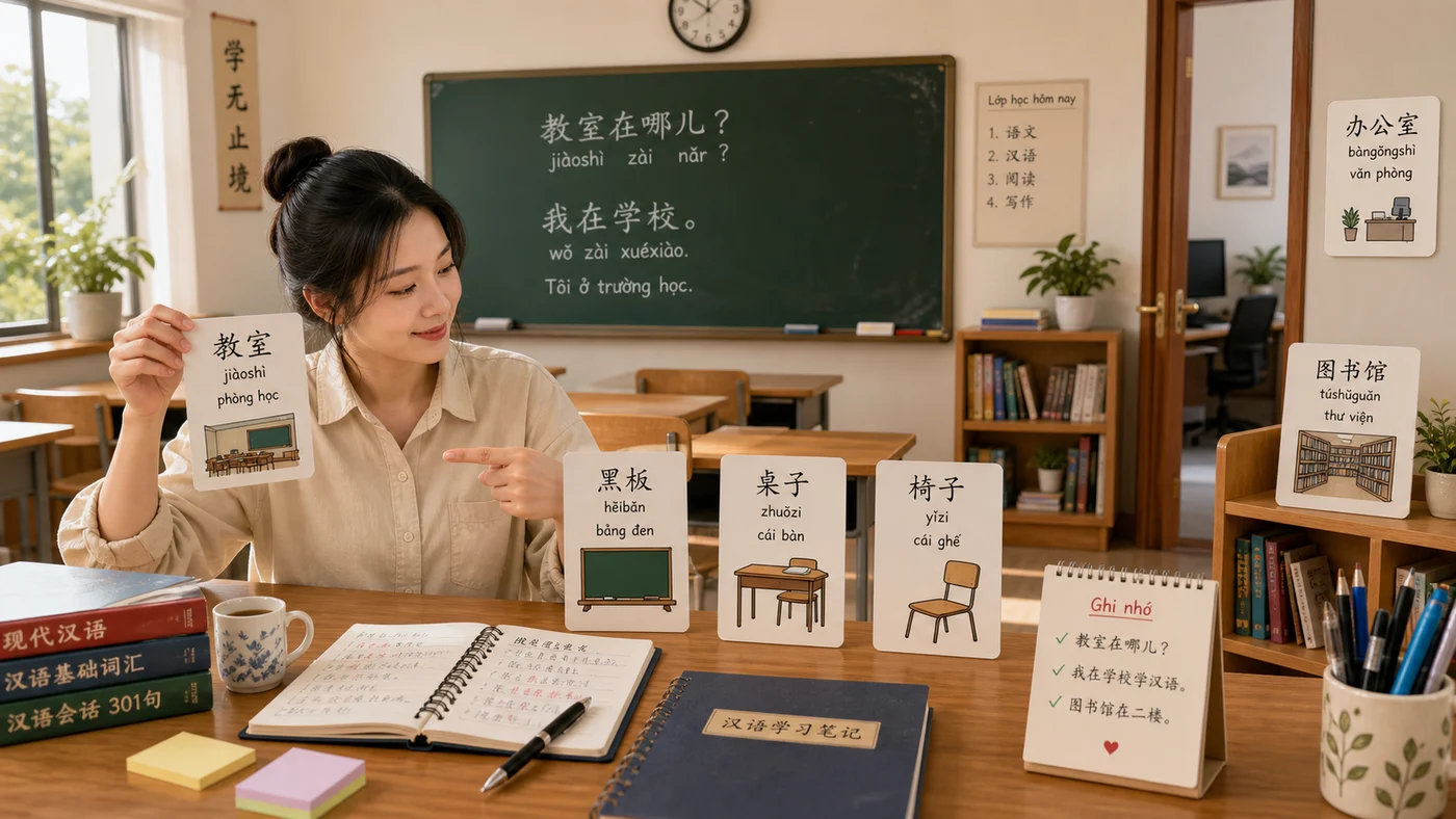 Từ vựng tiếng Trung về lớp học trường học và các đồ vật trong lớp