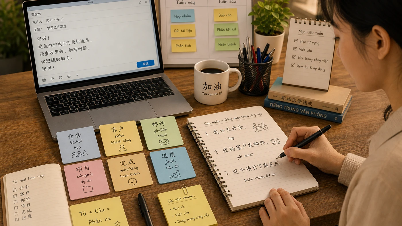 Từ vựng tiếng Trung về công việc và văn phòng minh họa cách luyện phản xạ