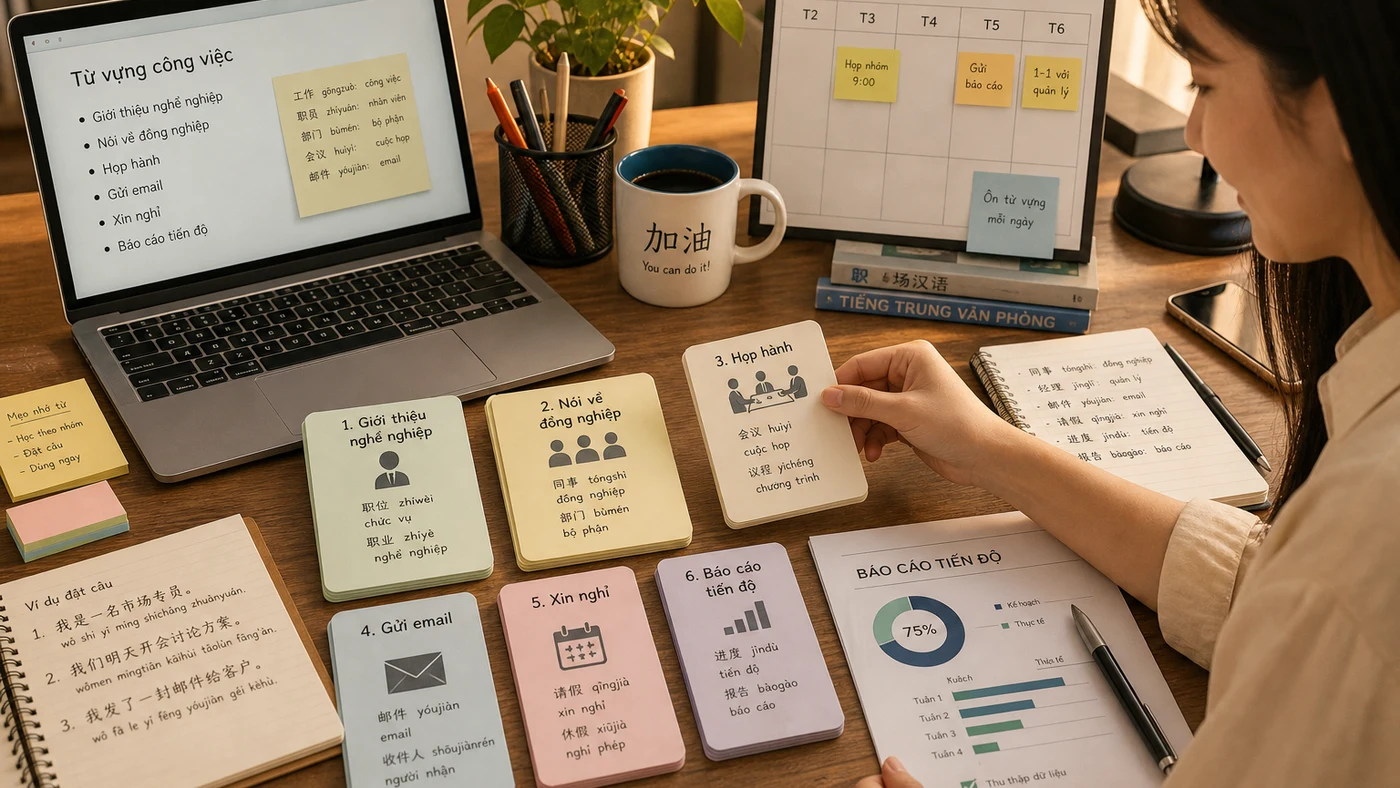 Từ vựng tiếng Trung về công việc và văn phòng minh họa phần kiến thức cốt lõi